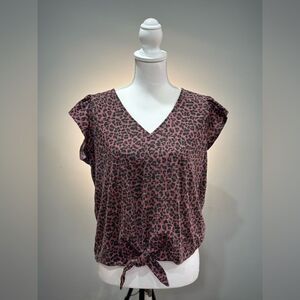 Burgundy Jane & Delancey Leopard Tie Bottom Top Size M EUC